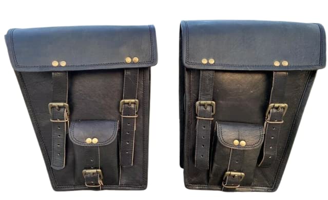 Sacs De Selle En Cuir Noir Vintage - 2 Sacs De Rangement Latéraux
