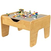 KidKraft Reversible Wooden Activity Table with Board with 195 Building Bricks – Gray & Natural, Gift for Ages 3+