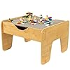 KidKraft Reversible Wooden Activity Table with Board with 195 Building Bricks–Gray Natural Gift for Ages 3