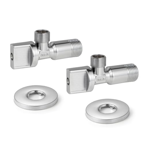 Vancoco 2 Pièces Vanne d'angle WC Quart de Tour Entrée 1/2 x Sortie 3/8 Chrome