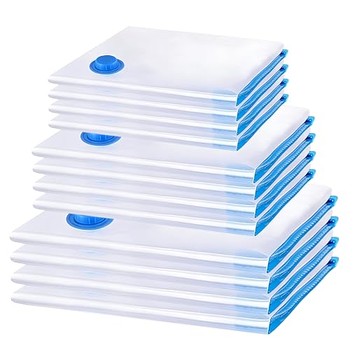 Bolsas ahorradoras de espacio | Paquete De 12 Bolsas De Almacenamiento Al Vacío Ahorra Espacio Al Guardar Ropa, Edredones, Almohadas Y Mantas Incluyen 4 80x110cm , 4 60x80cm , 4 50x60cm