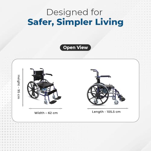 Image of Hero Ecomed Winn 304 C | Manual Wheelchair with Propelling Ring | Powder Coated MS Frame | High Back wheelchair | Commode Provision | For Patients & Elderly | 120 kg Capacity