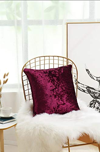 EHD New Crushed Velvet Cushion Covers Super Soft Luxury Style Decor Plush Cushion Covers Burgundy, 18"x18" (45x45cm)