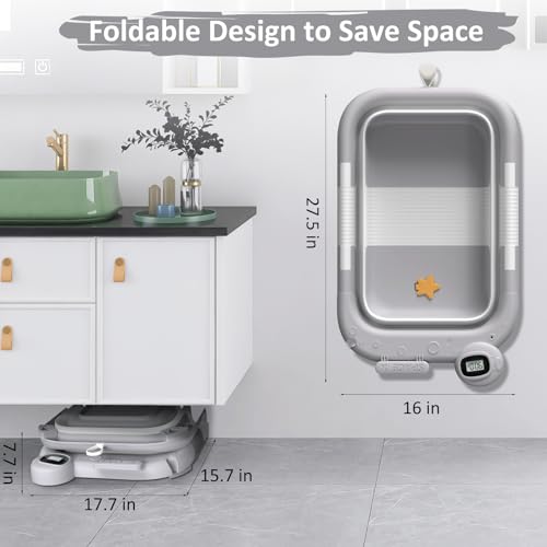 Image of Collapsible Baby Bath Tub for Newborn to Toddler with Floating Cushion for Bath Support, Portable Baby Bath Tub with Real-Time Temperature Monitor, Baby Bath Essentials, Gray