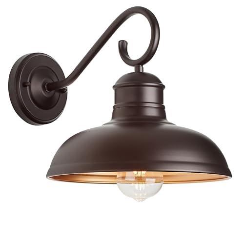 Image of GOLDHILL 10 Inch Farmhouse Gooseneck Barn Light with Gold Interior 1 Pack, Oil Rubbed Bronze Rustic Outdoor Wall Sconce for Garage Porch Bathroom Vanity, E26 Base, ETL Listed