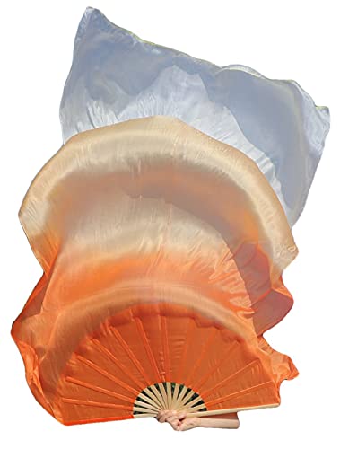 Abanico de seda para danza del vientre velo bandera naranja desvanecimiento 150x90cm