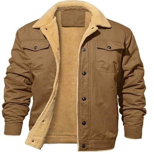 Men's Sherpa Fleece Cotton Shirt Jacket, Men's Long Sleeve Sherpa Lined Shirt Jacket, with Pocket