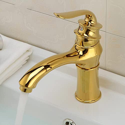 Robinet de lavabo rétro doré compact à bec court mono-trou
