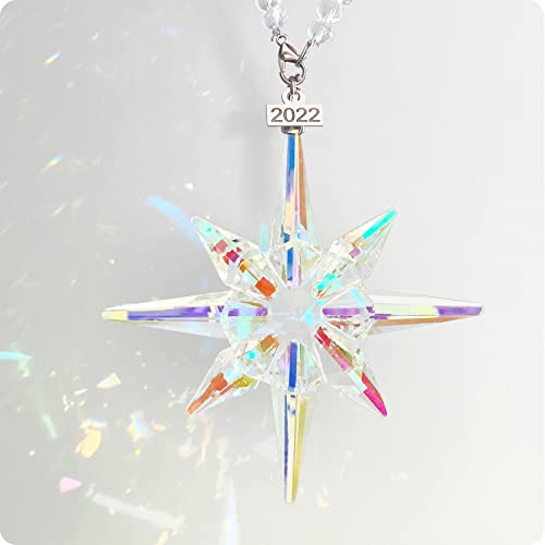 Fancyoung 2022 Star Crystal Ornament Snowflake Hanging Decorations Ornament Car Rear View Mirror Pendant Christmas Tree Party Festival Home Decor, Multicolor #TOP6