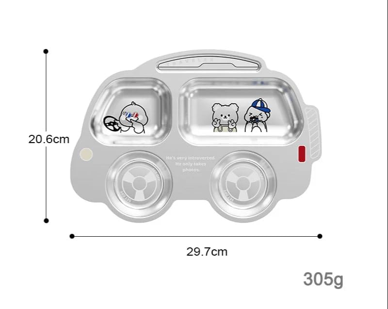 Image of Happy Hues Stainless Steel Divided Meal Plate Tray-3 Compartments Dinner Dish for Baby (Bus 02)