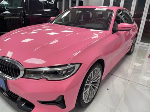 Image of LZLRUN High Gloss Vinyl Realistic Paint Wrap Roll Car Sticker Film Decal Bubble Free Come with Installation Tool Set (Pink, 1ft x 10ft)