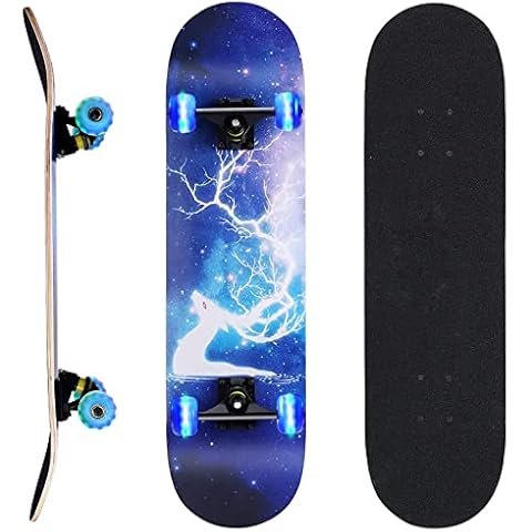 Skateboard Komplettboard Erwachsene Kinder 31x 8 Zoll Skateboards Doppel Kick Deck, ABEC-11 Kugellager, 7-lagigem Ahornholz Geschenke Cover