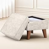 FAGAGA Ottoman Foot Rest, Small Footstool Ottoman with Storage, Modern Foot Stool with Adjustable Lid and Sturdy Wood Legs for Living Room, Bedroom, Couch, Enterway (Beige)