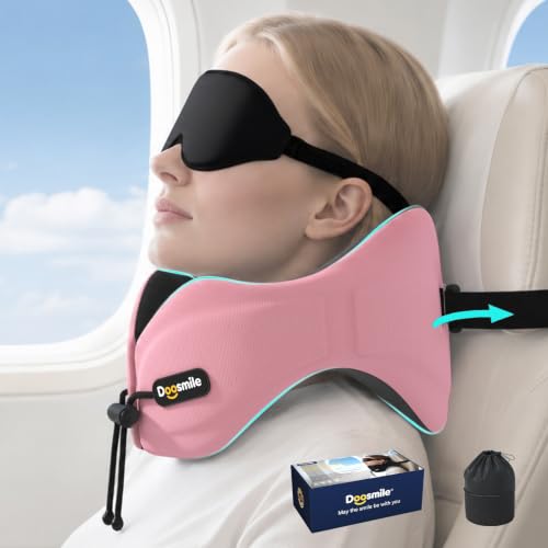 Image of Patented Head-Bobble-preventing Ergonomic Travel Neck Pillow Combo Pink