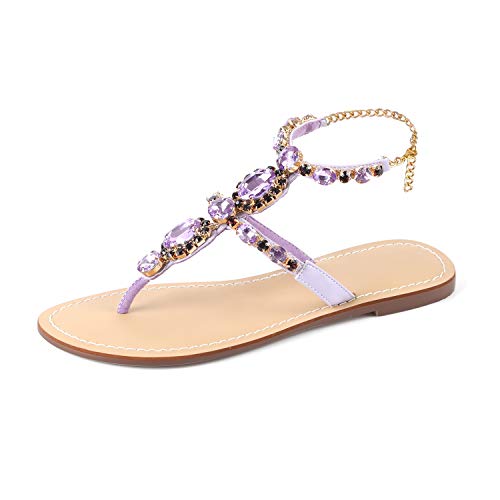 Image of ZhuLinFeng Women'S Rhinestone Gladiator Sandals Flat Wedding Sandals Gem Pearl Sparkling Bridal Bridesmaid Sandals Blue Bohemian Sandals