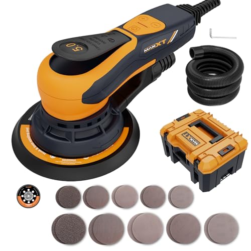 MAXXT Ponceuse orbitale 5,0mm sans balais, Ponceuse électrique 350W | 6 vitesses réglables (4000-10000 tr/min) | Plateaux 150&125 mm | boîte, 20 feuilles abrasives | bois/meubles/parquets
