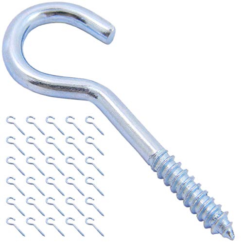 Shells 30PCS Silver Color Zinc Plated 2.18 Inches Metal Cup Hooks Round End Screw Hooks Self-tapping Screws Hooks