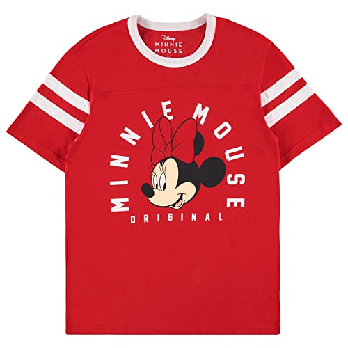 Disney Ladies Mickey & Minnie Mouse Shirt - Classic Mickey & Minnie Mouse Mickey & Minnie Varsity Stripe Sleeve Athletic Tee