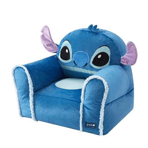 Image of Disney Stitch Figural Bean Bag Sofa Chair with Armrests, Soft & Comfortable Kids Lounge Chair for Bedroom & Playroom, Ages 3+