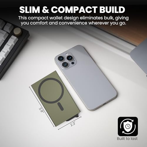 Image of CODE 118 Wallet for Men - Slim Minimalist Aluminum Magnetic Card Holder - RFID Blocking Front Pocket Mag Safe Wallet with Strong Magnet Attachment (Military Green)