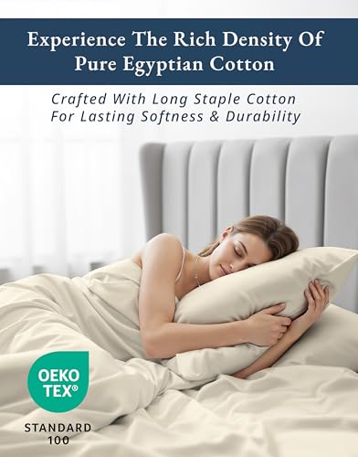 Image of LANE LINEN Twin XL Bed Sheets 100% Egyptian Cotton Sateen - Ivory | Cooling Sheets Twin XL - 3-Piece Set, Ideal For Dorms And Adjustable Beds, For Guests And Everyday Use, Luxe Sheen