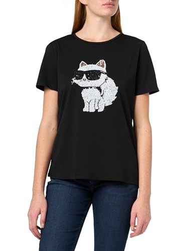 Karl Lagerfeld Camiseta de Manga Corta Suave con Logotipo Diario para Mujer, Negro, Large