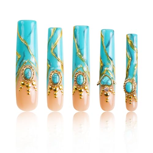 LOVFUL Press on Nails Turquoise Blue French Tip | Handmade