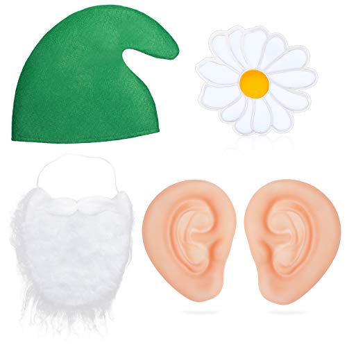 Beelittle Gnome Dwarf Garden Fairytail Costume Accessories - Hat Beard Big Ears Spring Yellow Flower Pin - Dwarf Fancy Dress (Green)