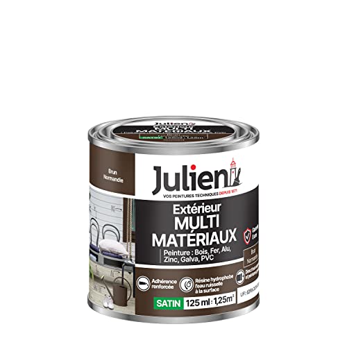 Julien Peinture Multi-Matériaux Satin en phase Aqueuse - Bois, Fer, Alu, PVC, Zinc, Acier galvanisé, brut ou peint - Brun Normandie 0,125 L