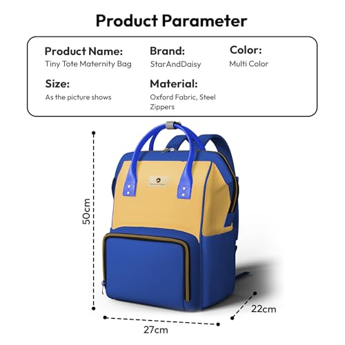 Image of StarAndDaisy Diaper Bag for Mothers for Travel / 30L Lightweight Maternity Bag with 3 Insulated Bottle Pockets /Baby Bag for Mother Travel & Diaper Bag for Baby - Blue Yellow