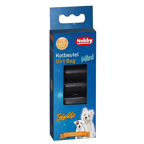 Nobby TidyUp 67399 - Sacchetti per Escrementi Mini, 5 Rotoli da 10 Pezzi, Colore: Nero