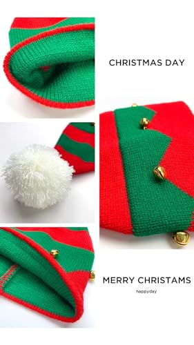 Eohak Gorros tricotados de Natal para mulheres e homens - com pompom chapéu de Natal de inverno verm