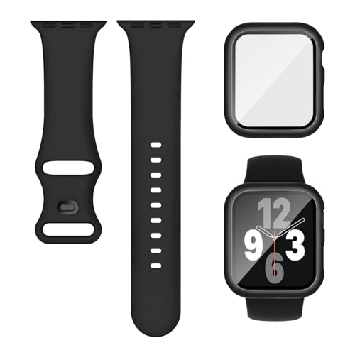 Knossen コンパチブル Apple Watchと互換性のあるバンド シリコン製 アップルウォッチ用バンド 保護カバー付き アップルウォッチ向けのスポーツベルト 互換用のApple Watch ベルトとケース 一体型 耐衝撃 全面保護 装着簡単 Series 6 5 4 SEの44mmに対応