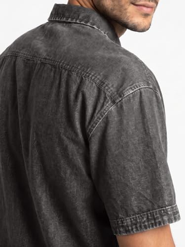 Image of Urbano Fashion Men's Oversized Fit Half Sleeve Washed Casual Denim Shirt