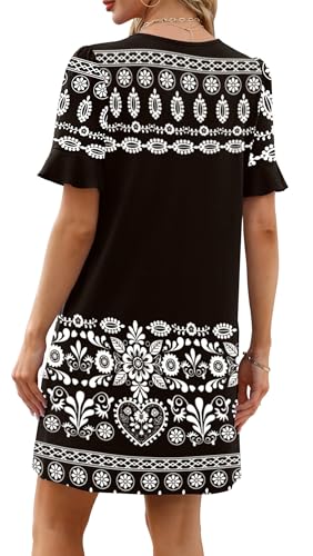 Image of OFEEFAN Summer Dresses for Women Ruffle Short Sleeve V Neck Casual Shift Dress with Pockets