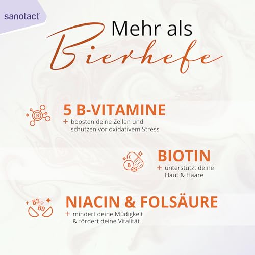 sanotact Bierhefe Tabletten 400 Tabletten • 100% natürliche Bierhefe vegan • Mit Biotin für schöne Haare & gesunde Haut • 6 B-Vitaminen • Auch für Hunde geeignet • Hefetabletten