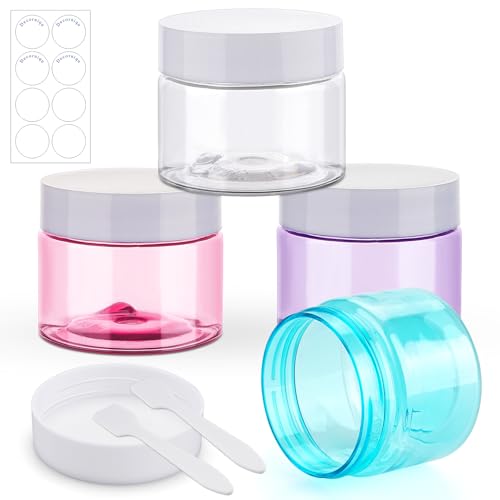Travel Containers for Toiletries Plastic Cream Jars TSA Approved 2oz 4 Pack Refillable Cosmetic Containers Leak-proof Travel Size Toiletries with Lid for Face Body Hand Cream(4Color)