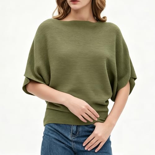 Image of EDSTAR Women Dolman Batwing Sleeves Knitted Sweaters Winter Boat Neck Pullovers Tops