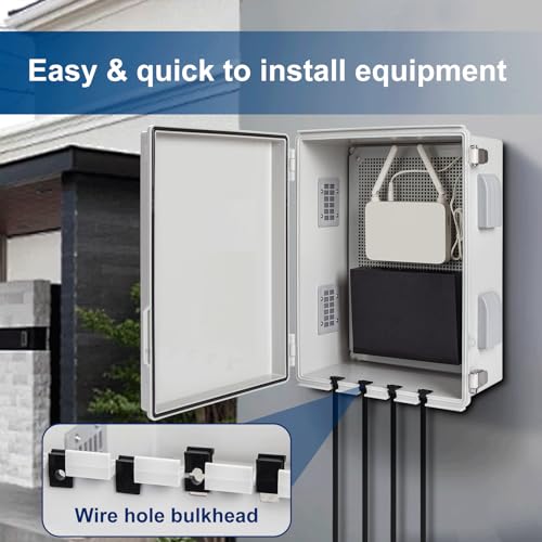 Image of Electrical Junction Box, Ventilated Design, Cable Grommets, Indoor /Outdoor Use with Mounting Panel & Hinged Cover. Waterproof IP 65. (Grey Cover, 15.7 inchx11.8 inchx7.1 inch)