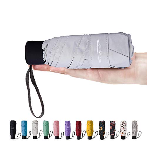 Goothdurs Mini Travel Compact Regenschirm - Kleiner leichter faltbarer Sonnenschirm mit 95% UV Schutz für Damen & Herren, A6-Beige