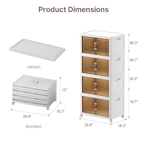 Image of UAMFURI Stackable Storage Bins with Lids, 960QT Closet Organizers, Lockable Storage Cabinet, Foldable Storage Box with Doors and Wheels, Plastic Drawers for Home, Garage, Office (8, White, Large)