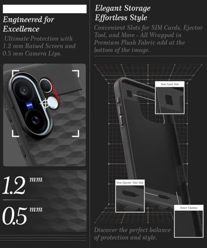 Image of WOW IMAGINE Back Cover for Vivo X200 FE 5G with Hexa Cube Design | Ultra Slim Soft Rubberised Case | Inner Velvet Fabric | Matte Silicone Flexible Mobile Case | Camera Protection - Black