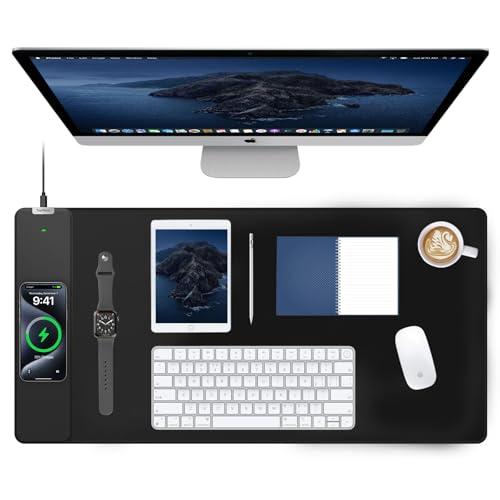Image of TopMade Wireless Charging Mouse Pad, Gaming Mousepad with Ultra-Smooth Surface, Non-Slip Base, Waterproof Computer Desk Pad, 31.5 inchx15.8 inch XXL Large Desk Mat for MacBook, PC, Laptop