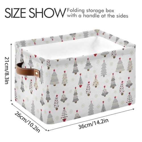 Image of Christmas Tree Gray Storage Basket Fabric Kitchen Baskets Winter Snowflake White Grey Open Home Storage Bins Boxes Foldable Organizer Bag for Book Shelf Closet Baskets 16x12x8 Inches 2 Pack