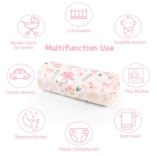 Image of GFU Baby Blanket for Boys and Girls, Soft Minky Infant Receiving Blanket with Dotted Backing Double Layer, Newborn Toddler Bed Blanket with Pink Flowers, 30 x 40 Inch