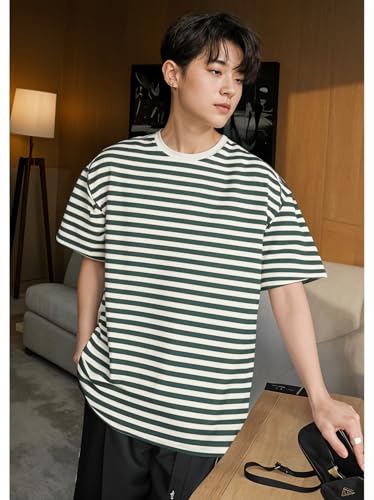 Image of Mack Jonney Oversized | Loose Fit | Half Sleeves 100% Cotton Round Neck Striped T-Shirt for Men-MACK640558