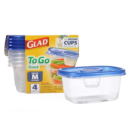 GladWare To Go Snack Food Storage Containers, Medium Rectangle Holds 24 Ounces of Food, 4 Count Set | Tupperware, Plastic Food Container, Meal Prep Container, Plastic Containers with Lids