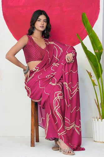 Image of MIRCHI FASHION Saree for Woman Chiffon Georgette Geometric Printed | Lightweight Farewell and Women's Office Sari with Blouse Piece