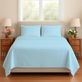 Sleeper Sofa Bed Sheet, 100% Cotton 400 Thread Count, 4 Piece Set, Deep Pocket Fitted Sheet, Soft Wrinkle Free & Breathable, Luxury Hotel Quality, Fits Up to 6 Inch Mattress (Queen, Light Blue)