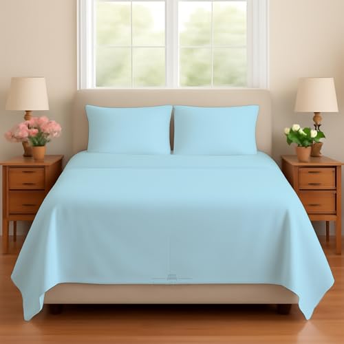 Sleeper Sofa Bed Sheet 100% Cotton 400 Thread Count 4 Piece Set Deep Pocket Fitted Sheet Soft Wrinkle Free & Breathable Luxury Hotel Quality Fits Up to 6 Inch Mattress (Full Light Blue)